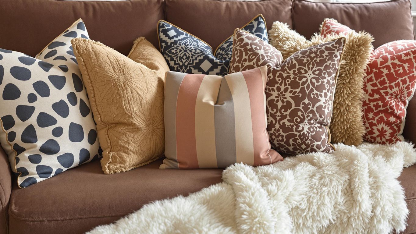 Decorative pillows on a brown couch for home decor